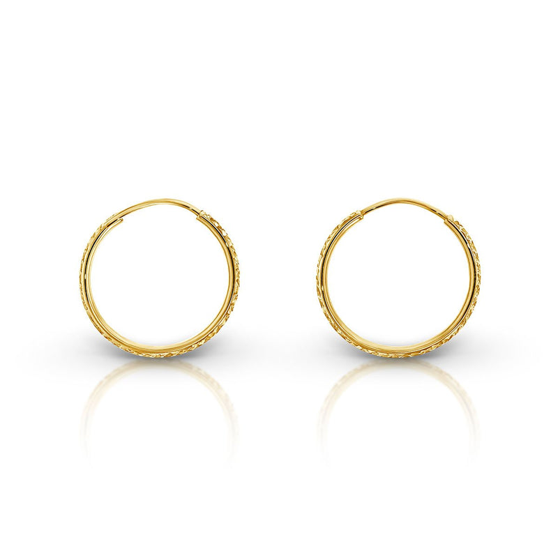 9ct Yellow Gold 15mm Diamond Cut Sleeper Earrings