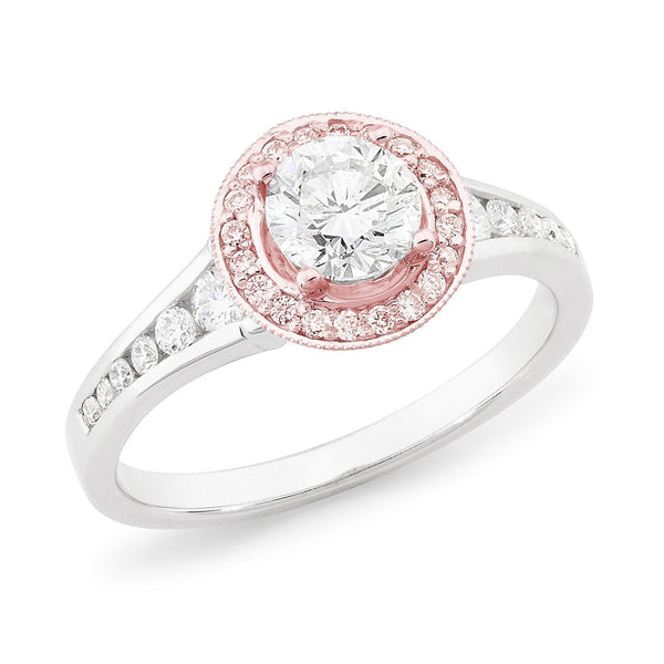 PINK CAVIAR 1.06ct White Round Brilliant & Pink Diamond Engagement Ring in 18ct White Gold
