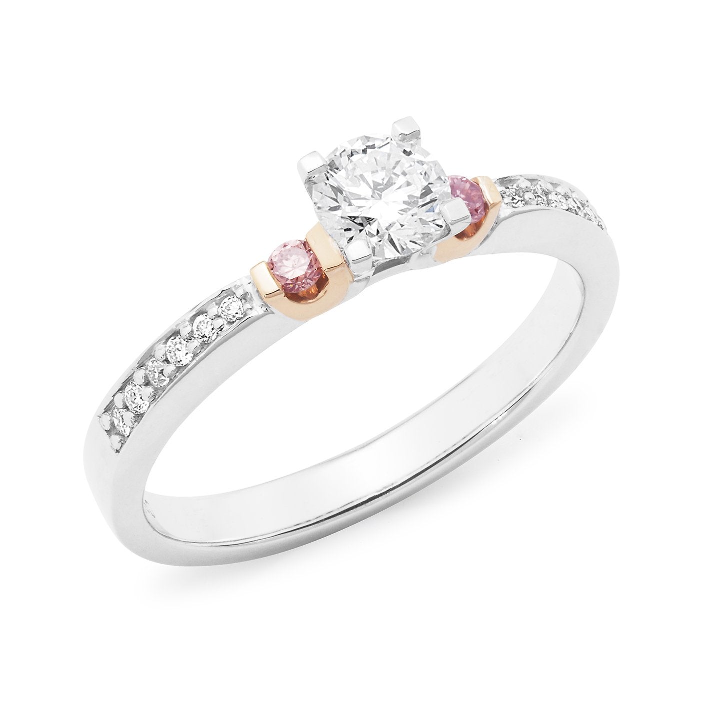 PINK CAVIAR 0.565ct White Round Brilliant Cut & Pink Diamond Engagement Ring in 18ct White Gold