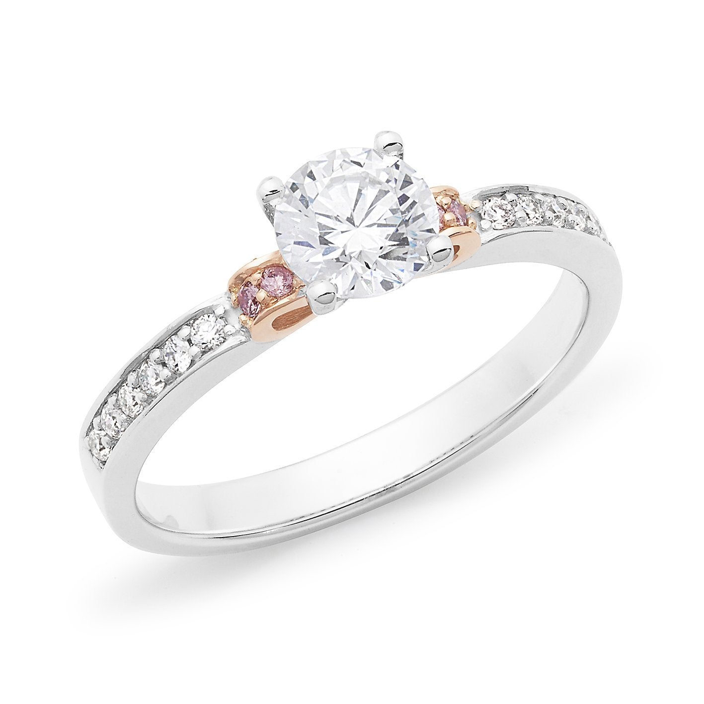 PINK CAVIAR 0.65ct White Round Brilliant & Pink Diamond Engagement Ring in 18ct White Gold