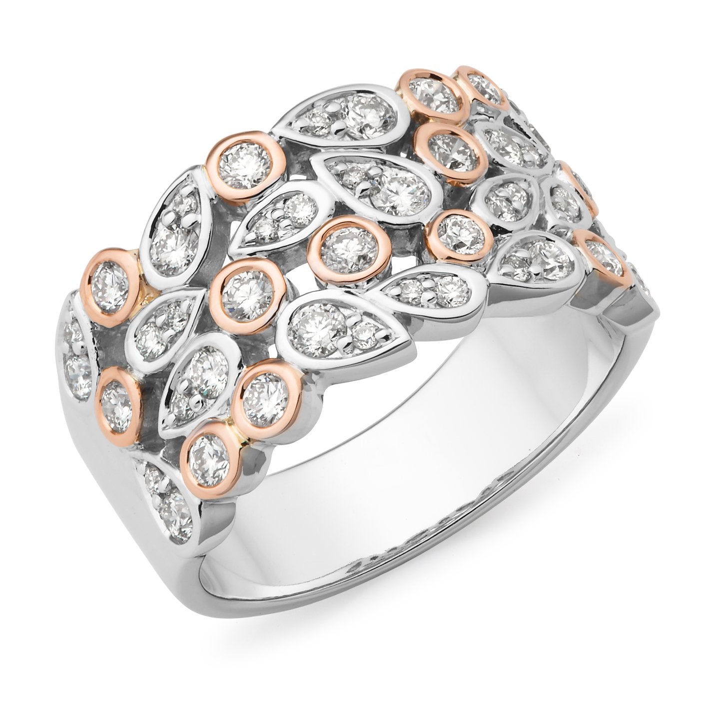 0.87ct Diamond Bead-Bezel Set Diamond Dress Ring in 9ct White & Rose Gold