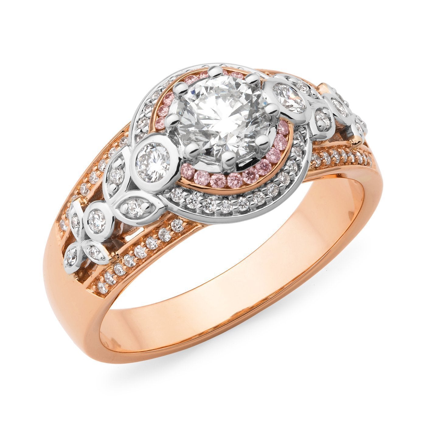 PINK CAVIAR 1.09ct White Round Brilliant & Pink Diamond Engagement Ring in 9ct Rose Gold