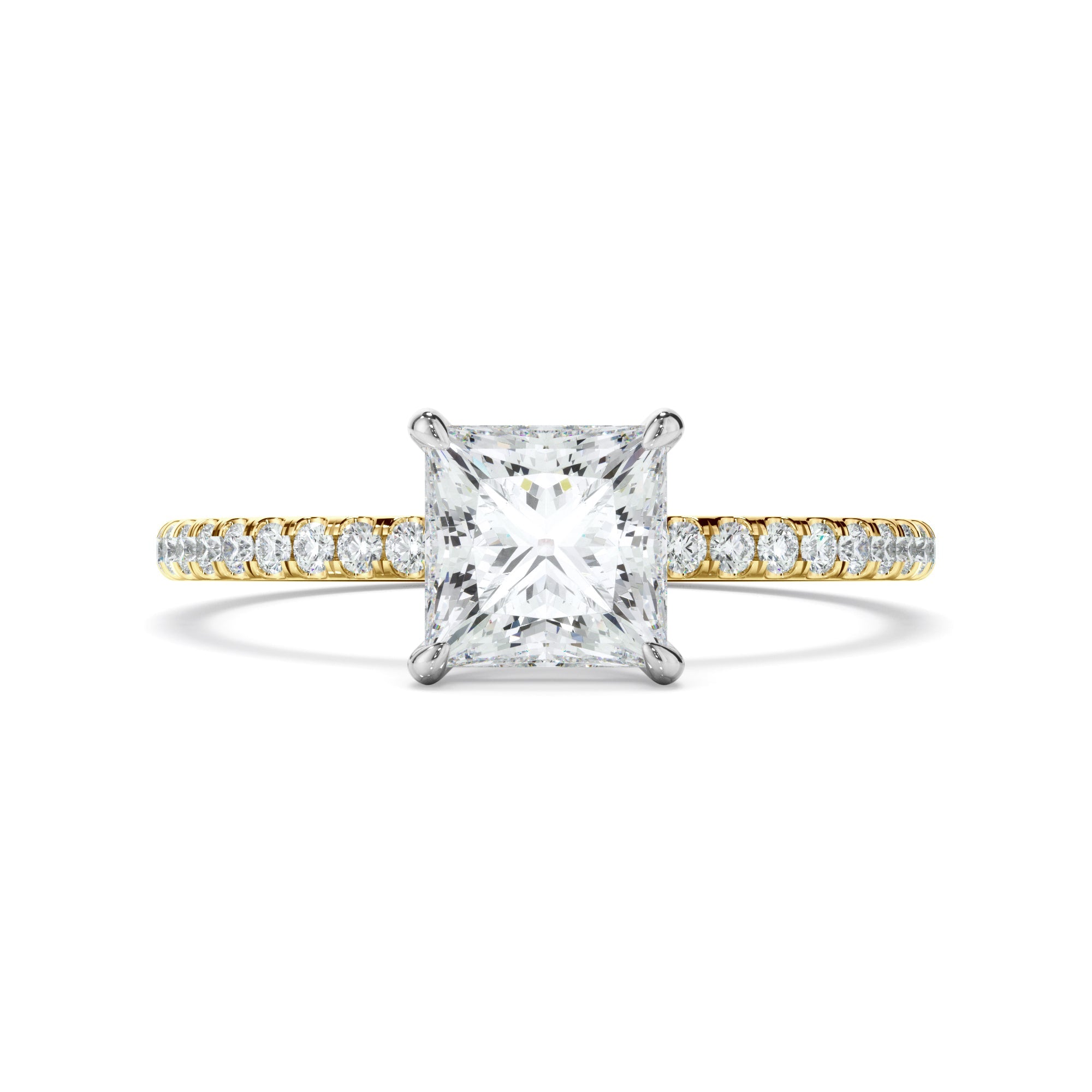 Princess Cut Diamond Solitaire Engagement Ring With Pave Band