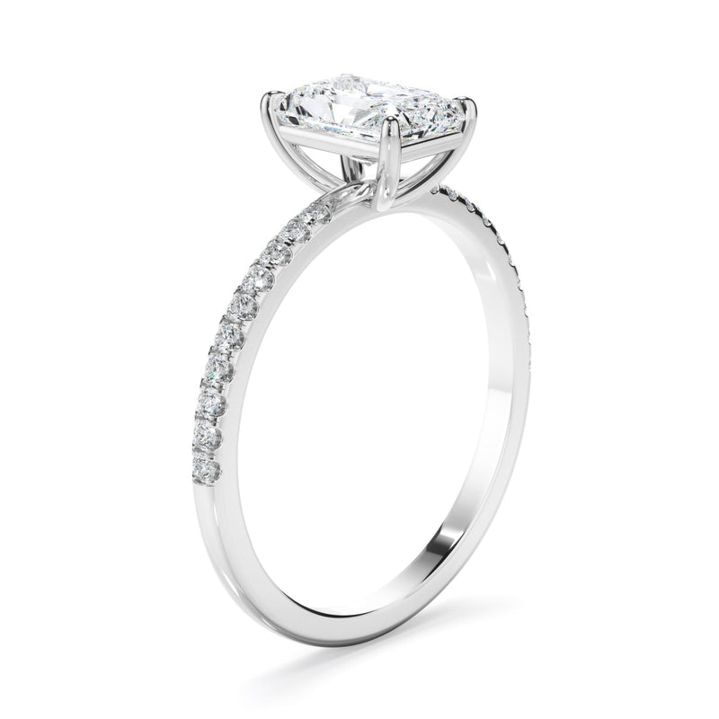 Radiant Cut Diamond Solitaire Engagement Ring With Pave Band