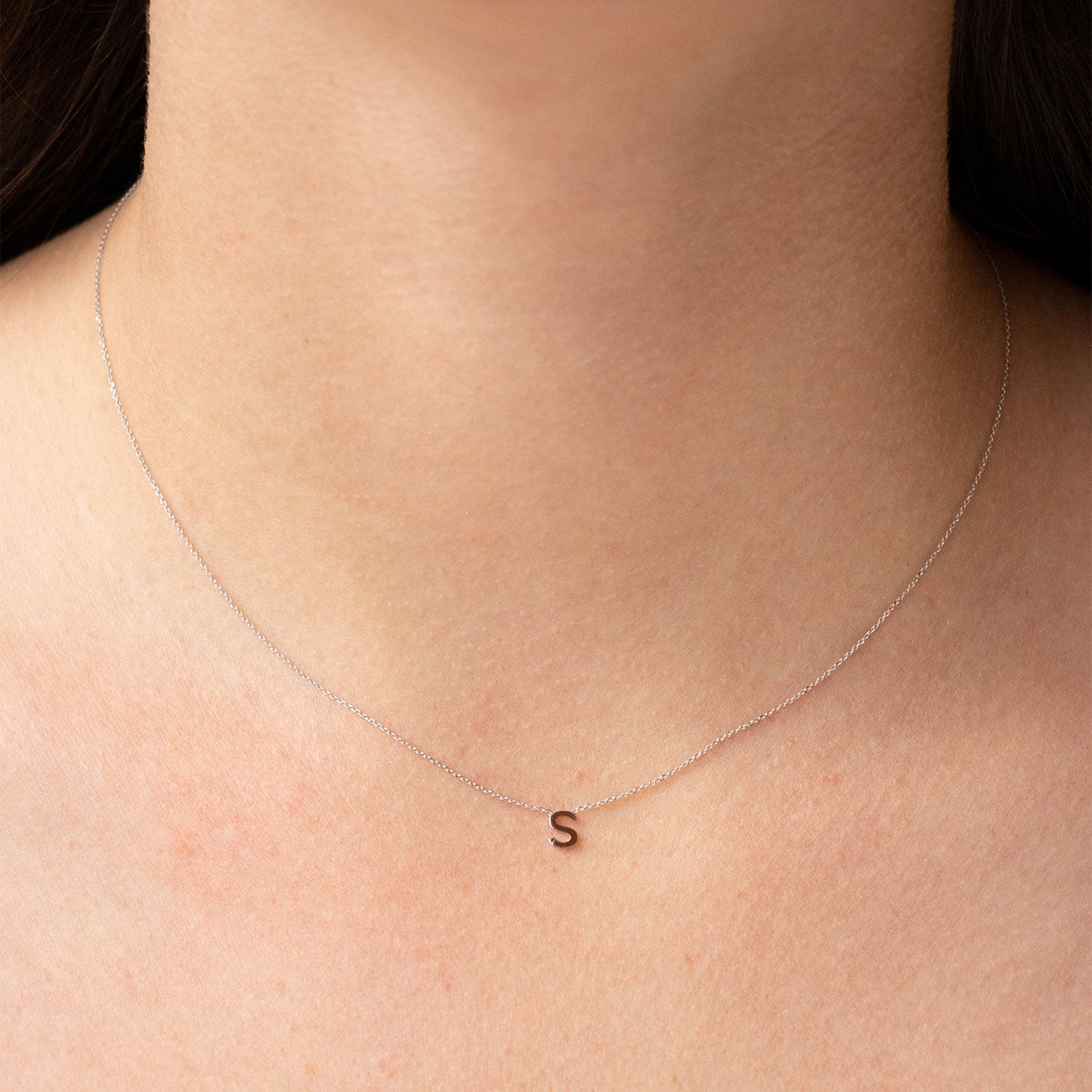 9ct White Gold 'S' Initial Adjustable Letter Necklace 38/43cm