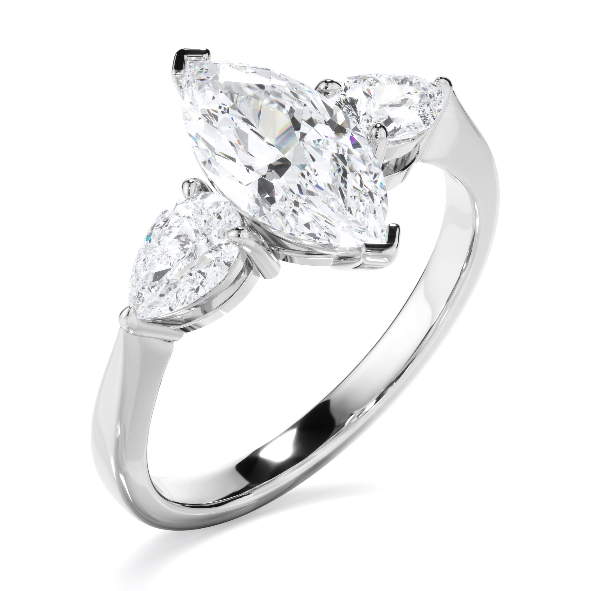 Marquise Cut Diamond Engagement Ring With Pear Cut Diamond Sides
