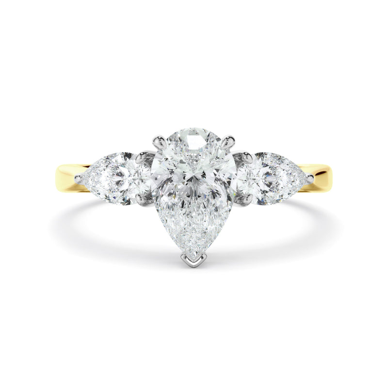 Pear Cut Diamond Engagement Ring With Pear Cut Diamond Sides