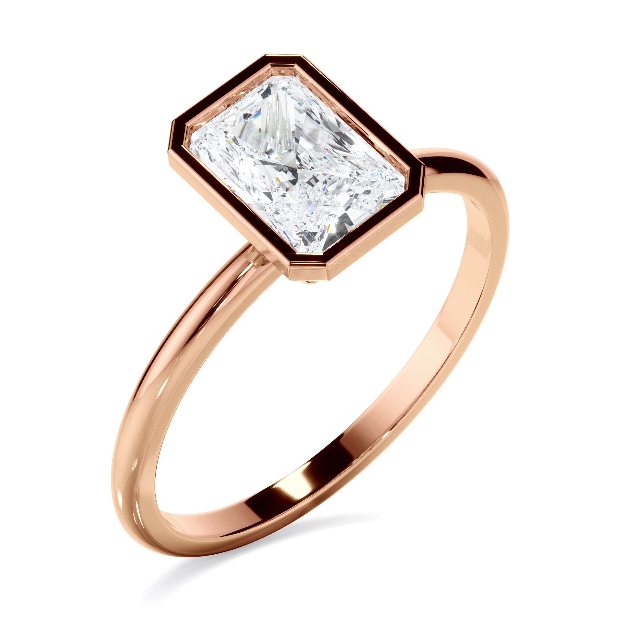 Radiant Cut Diamond Solitaire Bezel Set Engagement Ring