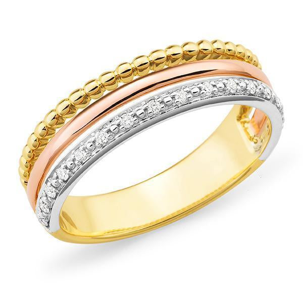 0.085ct Bead Set Diamond Dress Ring in 9ct Yellow White & Rose Gold