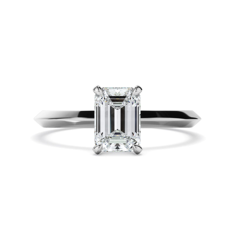 Emerald Cut Diamond Solitaire Knife Edge Engagement Ring