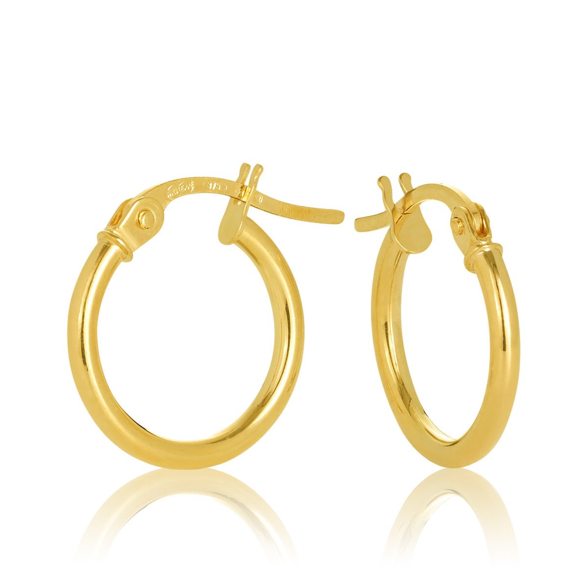 9ct Yellow Gold 1.5mm Round Tube Hoop Earring 10mm