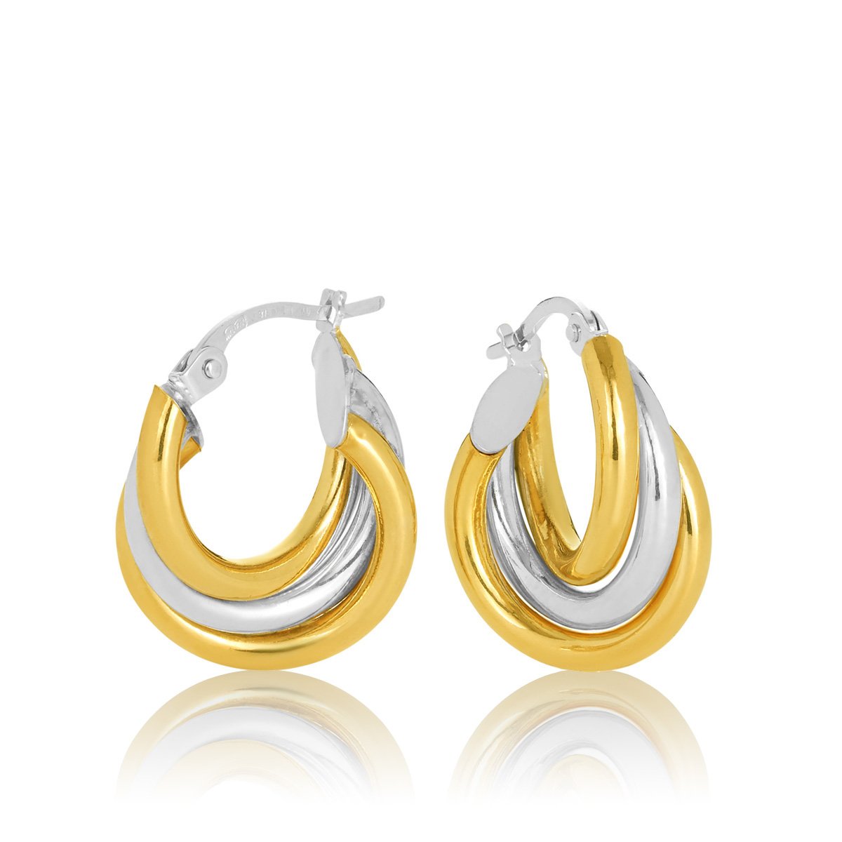 9ct Yellow Gold Triple Tube 10mm Hoop Earrings
