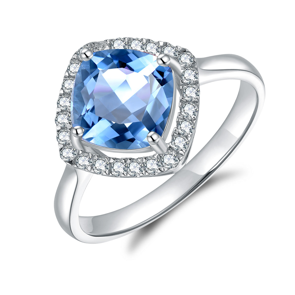 9ct White Gold Blue Topaz & Diamond Ring