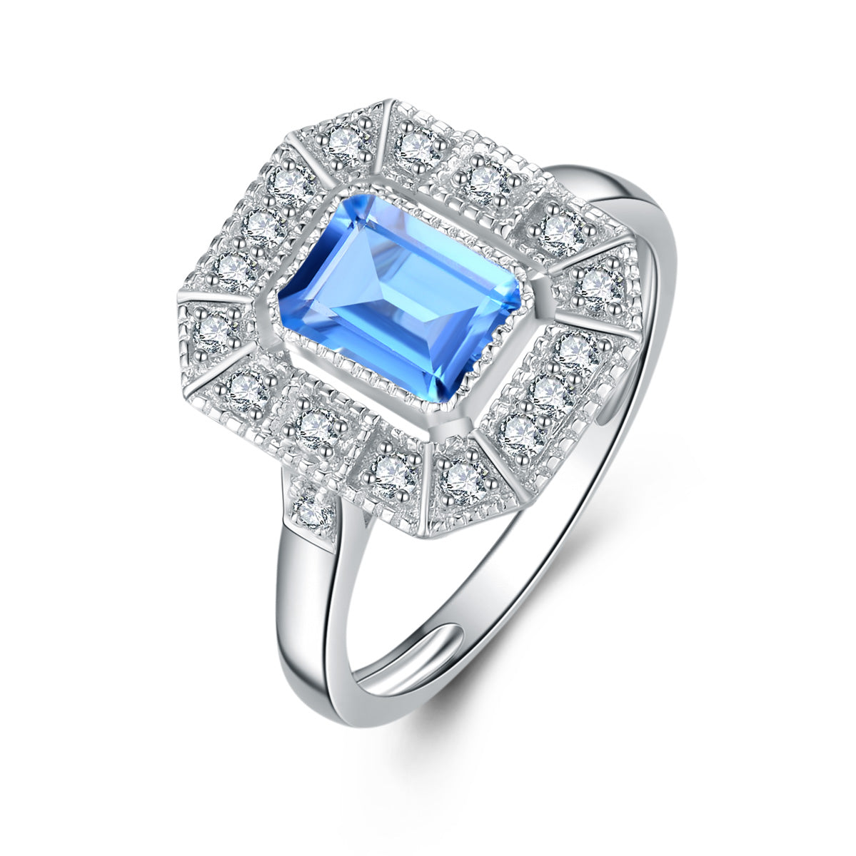 9ct White Gold Blue Topaz & Diamond Ring