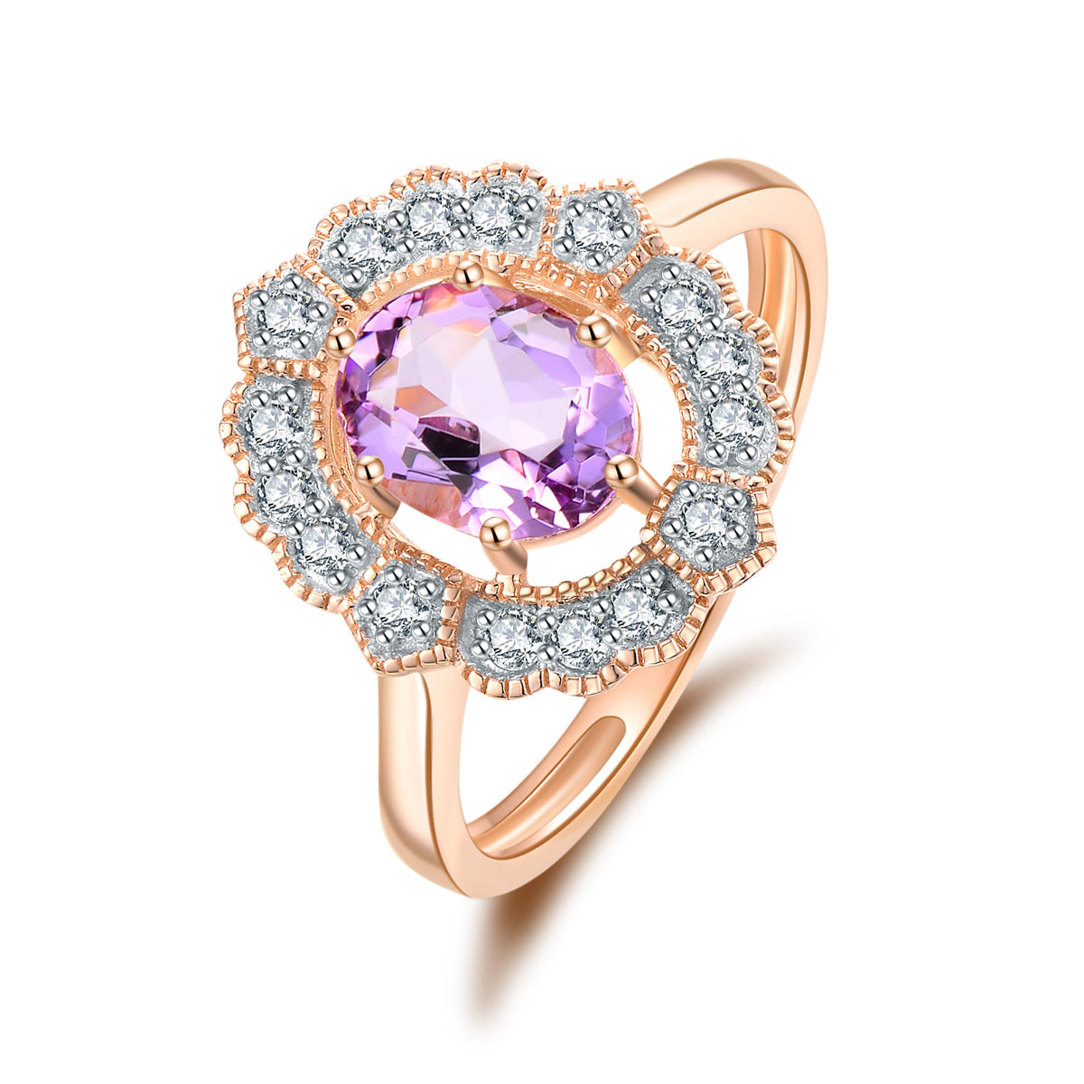9ct Rose Gold Amethyst & Diamond Ring