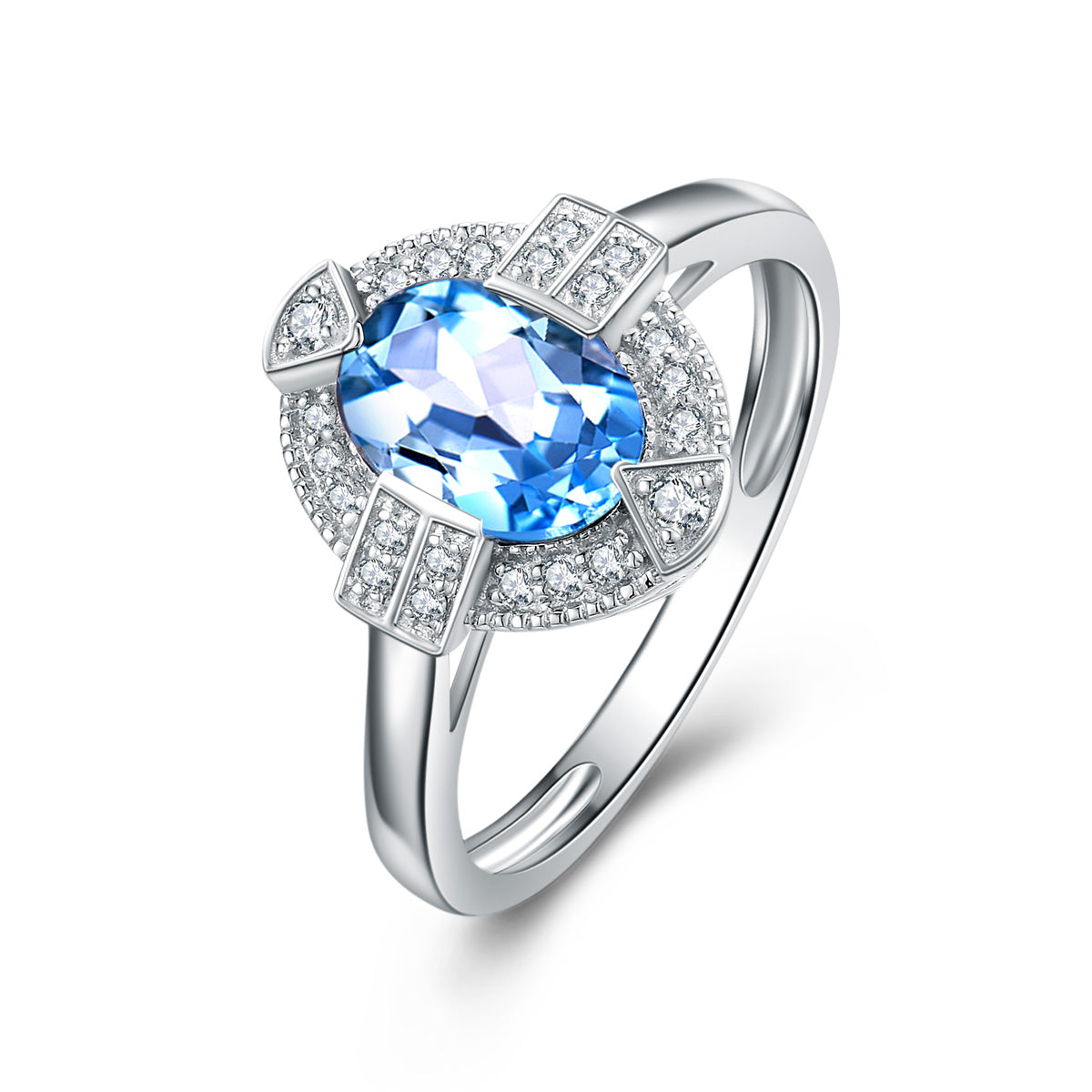 9ct White Gold London Blue Topaz & Diamond Ring