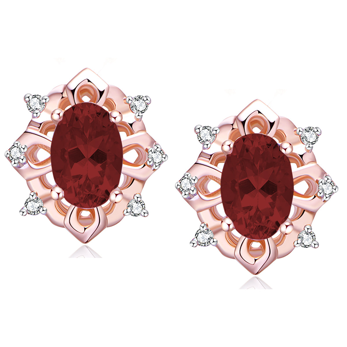 9ct Rose Gold Garnet & Diamond Earrings