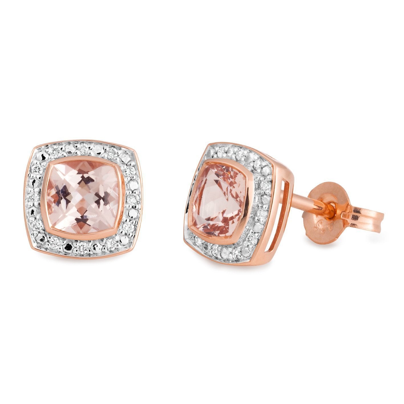 Morganite & Diamond Bezel-Bead Set Coloured Stone Earrings in 9ct Rose Gold
