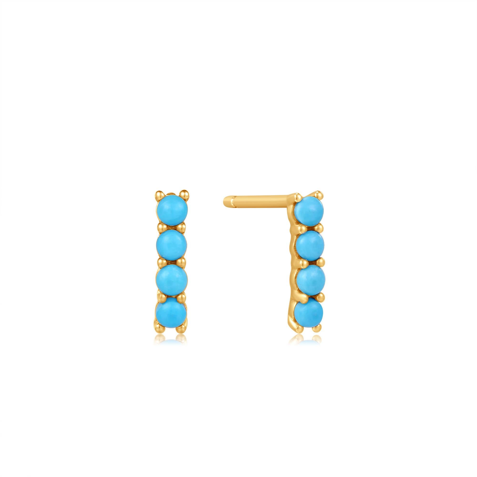 Ania Haie 14ct Gold Turquoise Cabochon Bar Stud Earrings