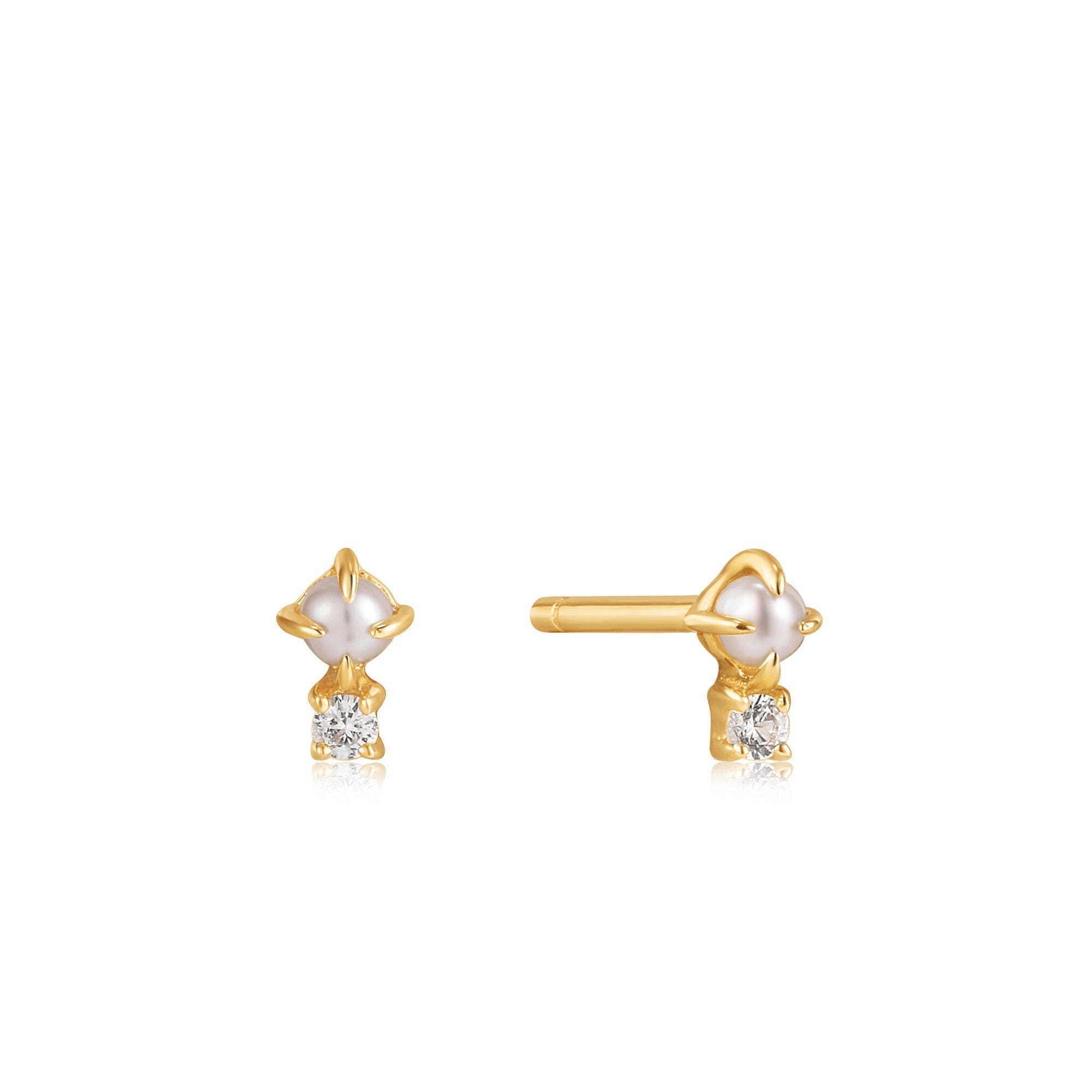 Ania Haie 14ct Gold Pearl and White Sapphire Stud Earrings