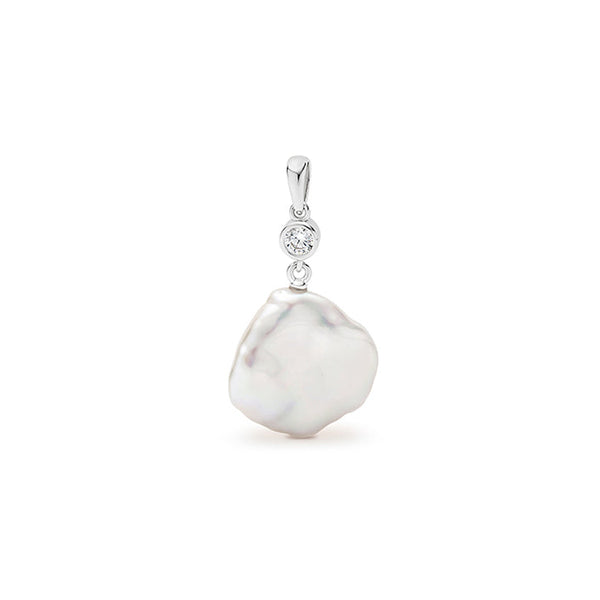 Sterling Silver Pearl & Cubic Zirconia Drop Pendant (Chain Sold Separately)