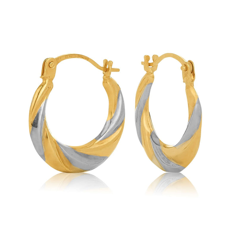 9ct Yellow & White Gold 10mm Hoop Earrings