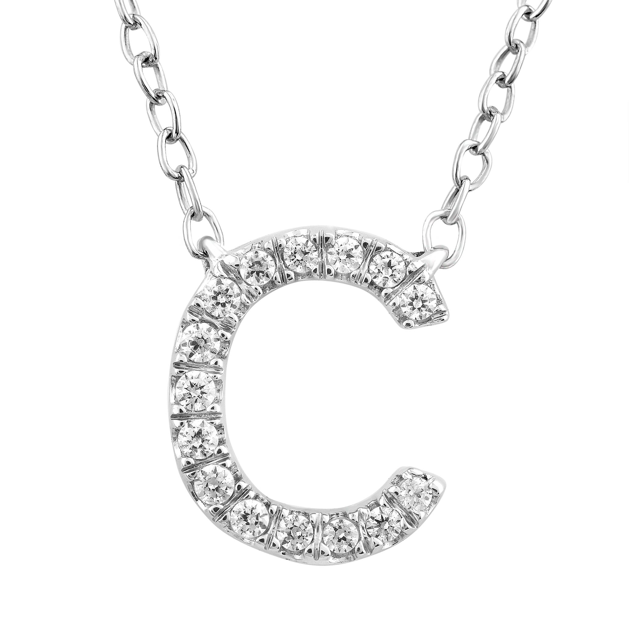 9ct White Gold Diamond Initial 'C' Necklace