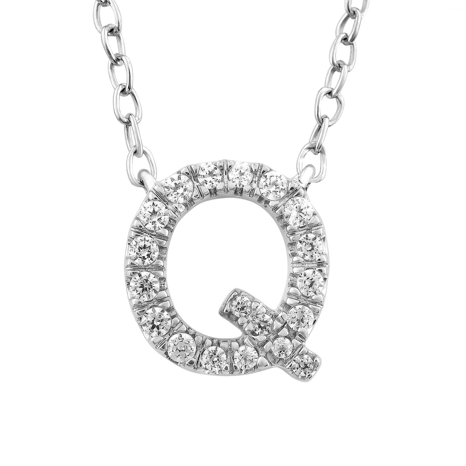 9ct White Gold Diamond Initial 'Q' Necklace