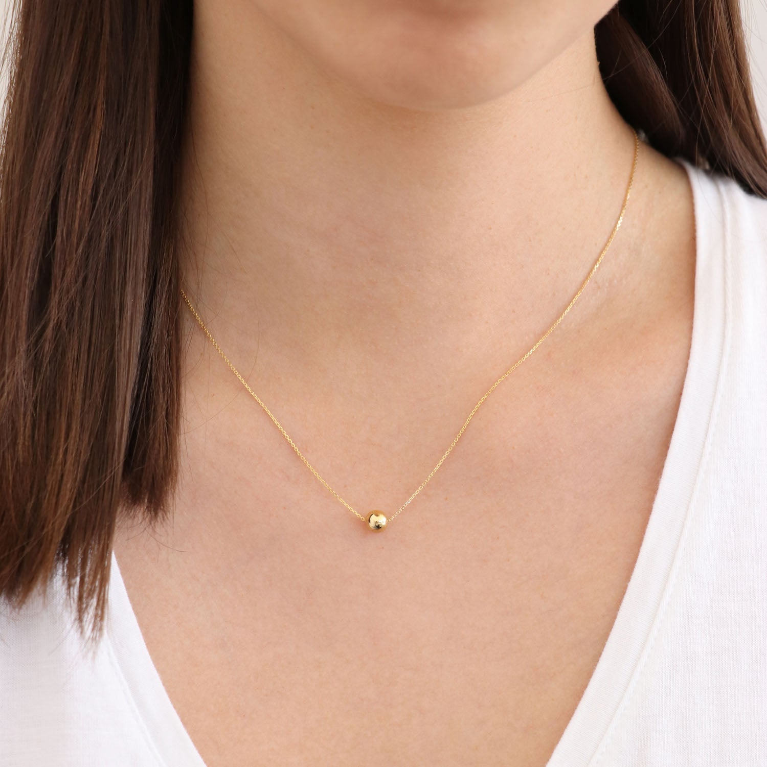 9ct Yellow Gold Single Ball Necklace 45cm