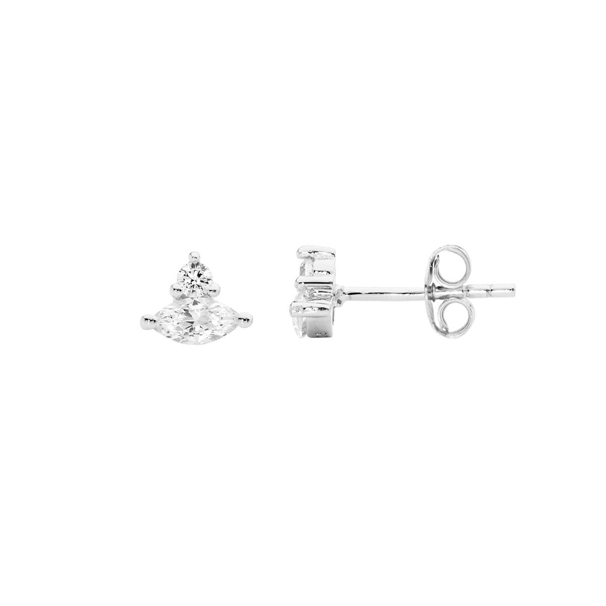Sterling Silver Cubic Zirconia Marquise & Round Stud Earrings 