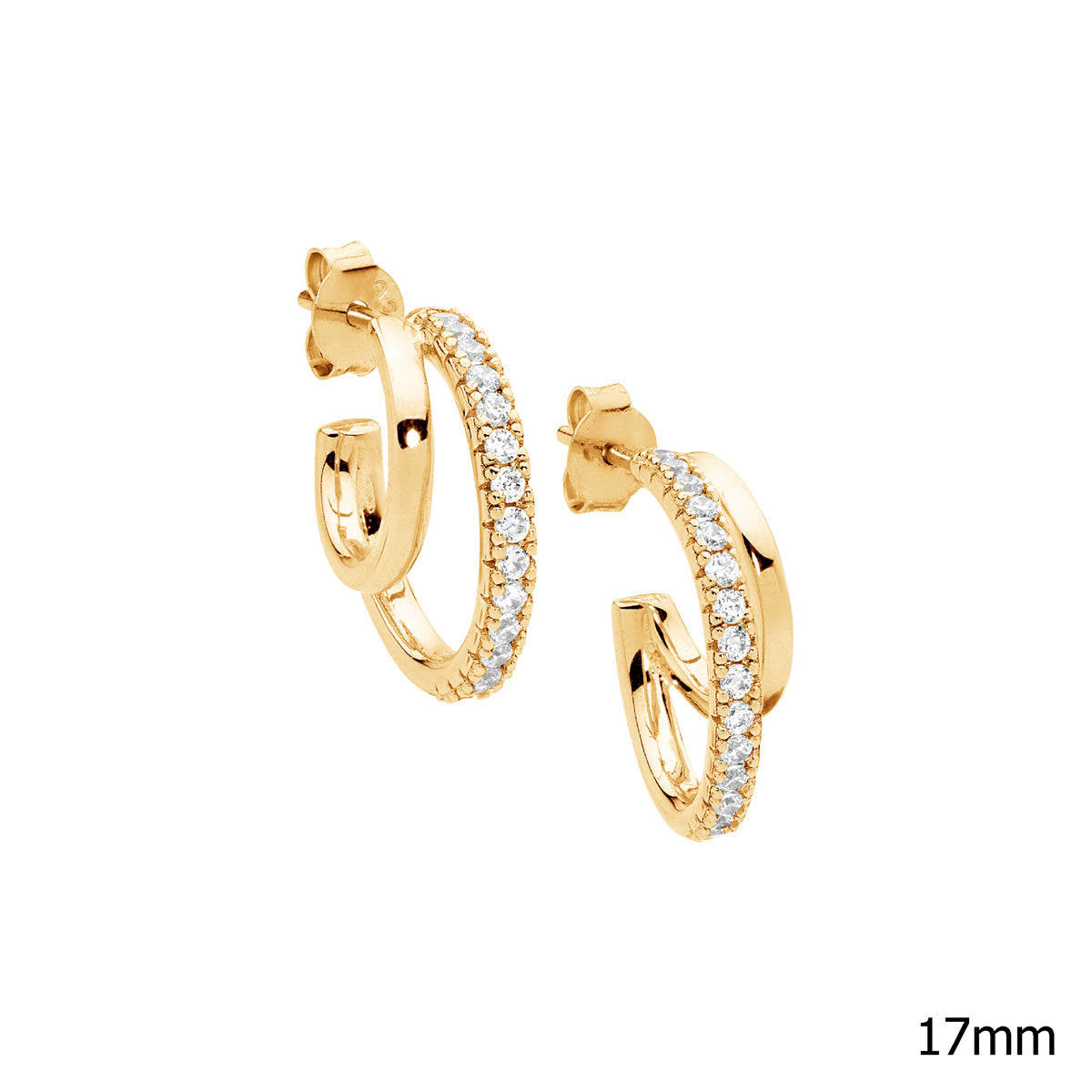 Sterling Silver Cubic Zirconia Double Hoop Earrings with Gold Plating 