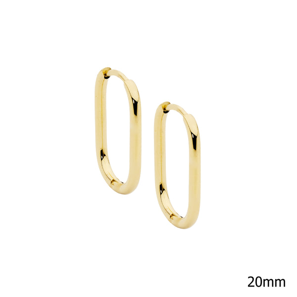 Stainless Steel 20mm Oval Hoop Earrings With Gold IP Plating 