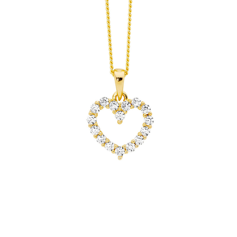Sterling Silver Cubic Zirconia Open Heart Pendant with Gold Plating 
