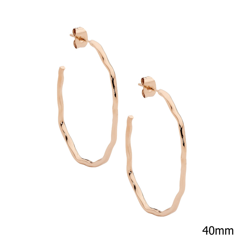 Stainless Steel 40mm Wave Hoop Earrings With Rose Gold IP Plating 