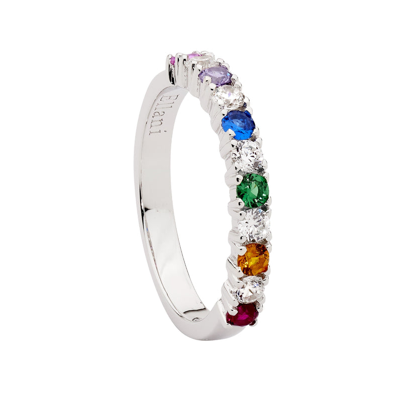 Sterling Silver & Multi Colour Cubic Zirconia Ring 