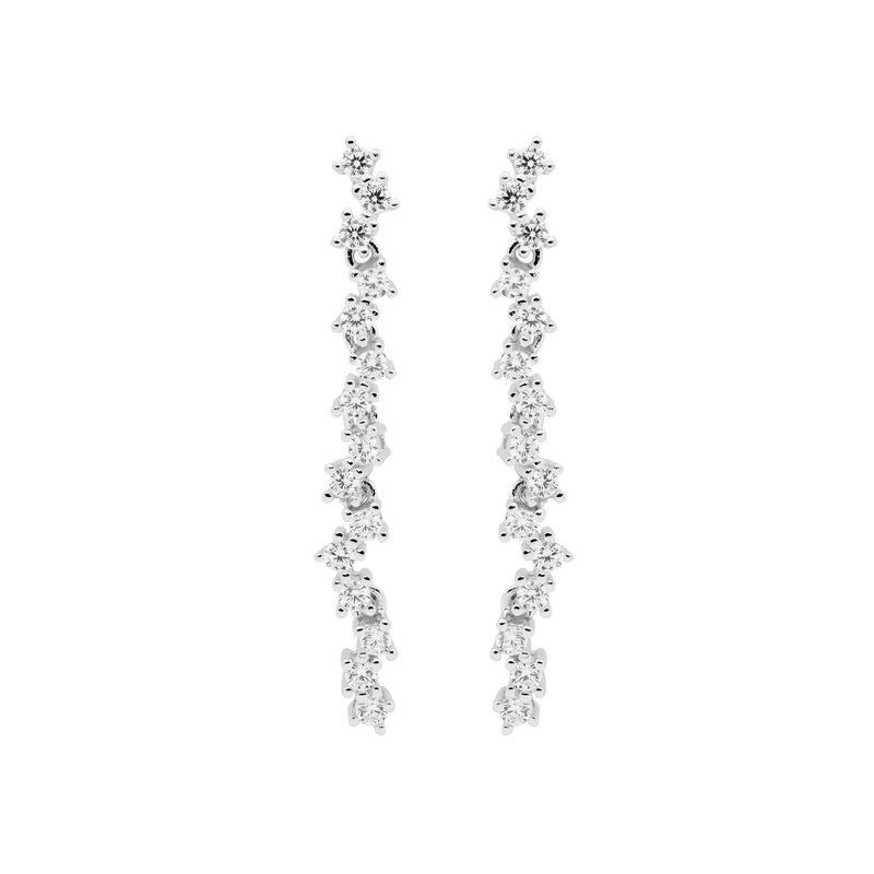 Sterling Silver Cubic Zirconia Staggered 4cm Drop Earrings 