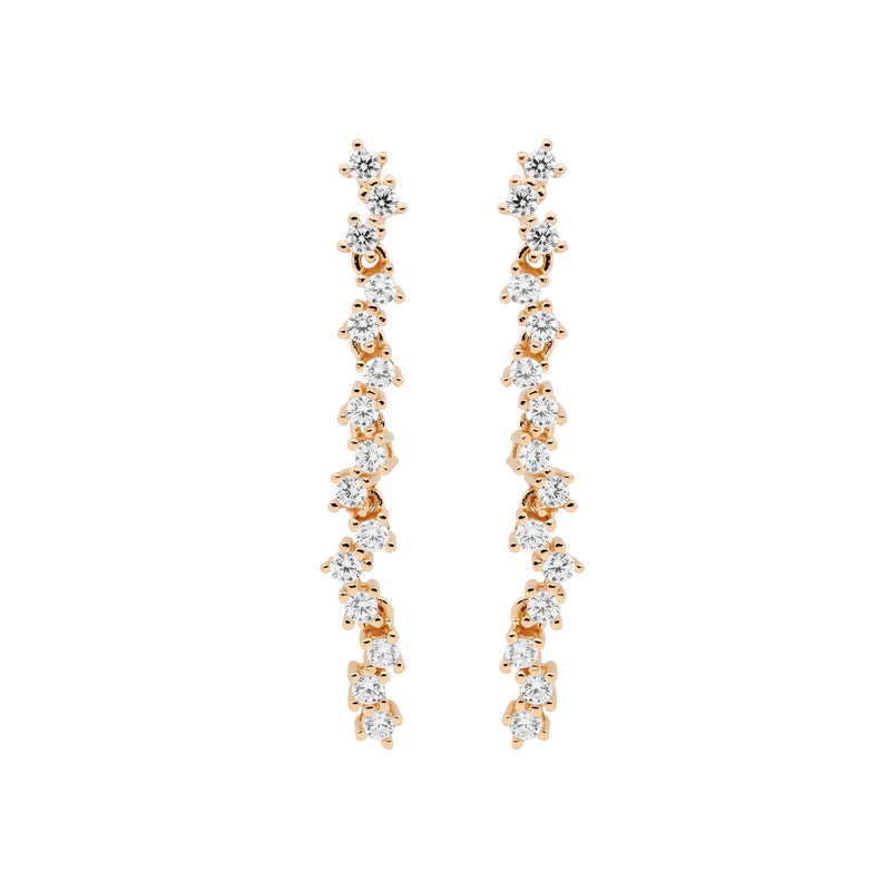 Sterling Silver Cubic Zirconia Staggered 4cm Drop Earrings With Rose Gold Plating 