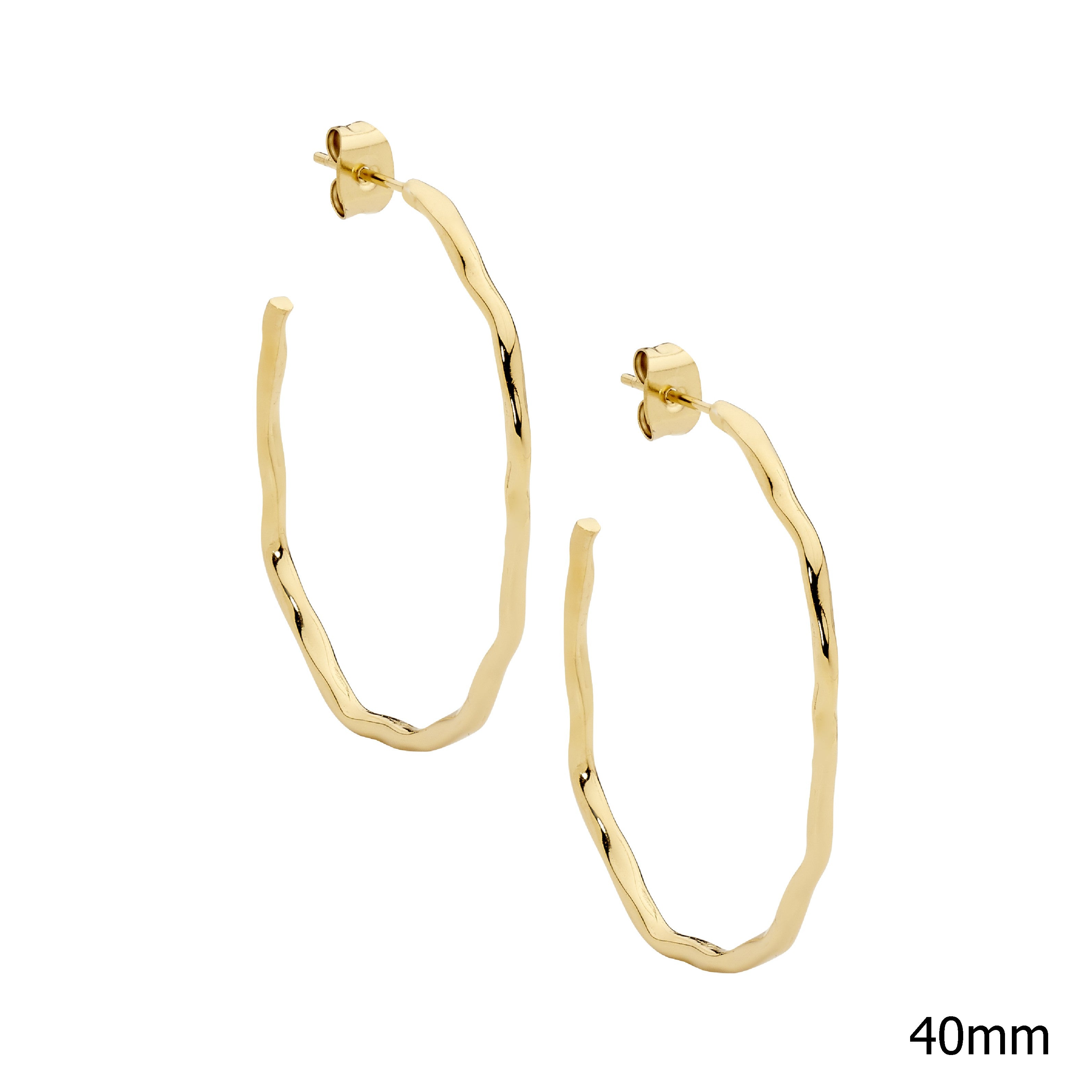 Stainless Steel 40mm Wave Hoop Earrings With Gold IP Plating 