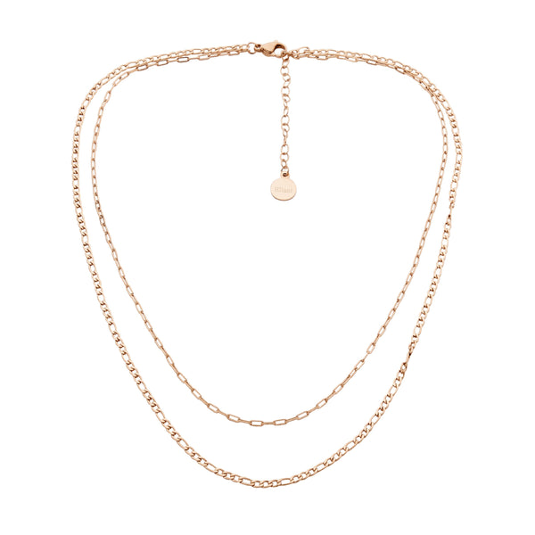 Stainless Steel Double Chain Necklace 40 & 45cm+ Ext. With Rose Gold IP Plating 
