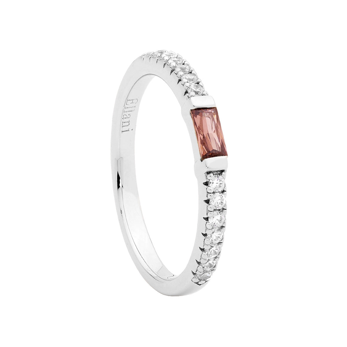 Sterling Silver Cubic Zirconia Band with Rhodolite Baguette Cubic Zirconia Ring 