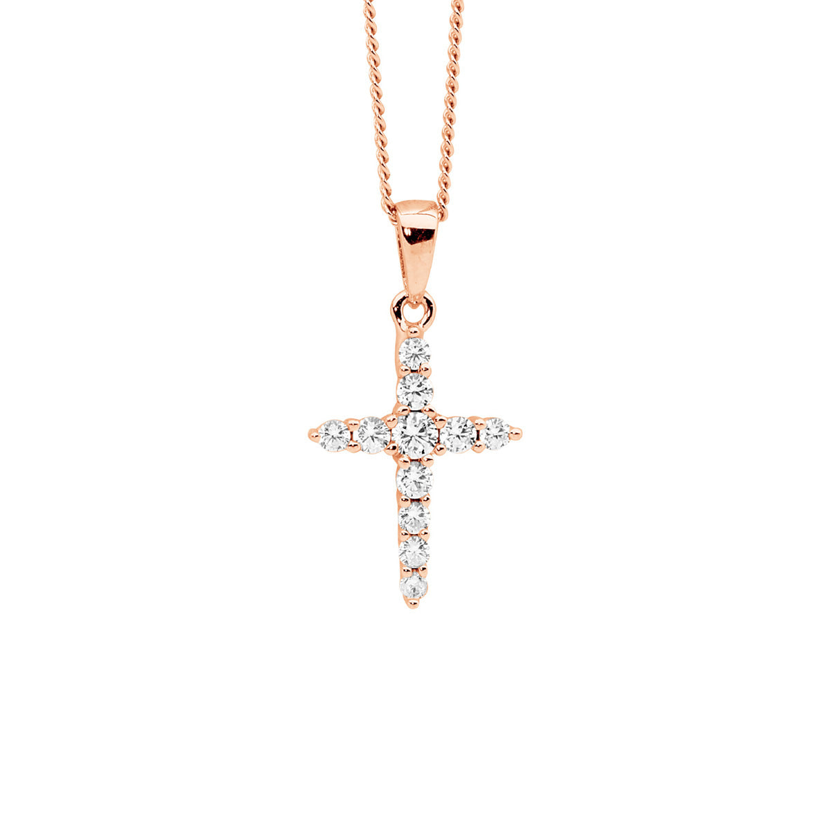 Sterling Silver Cubic Zirconia 15mm Cross Silver Pendant with Rose Gold Plating 