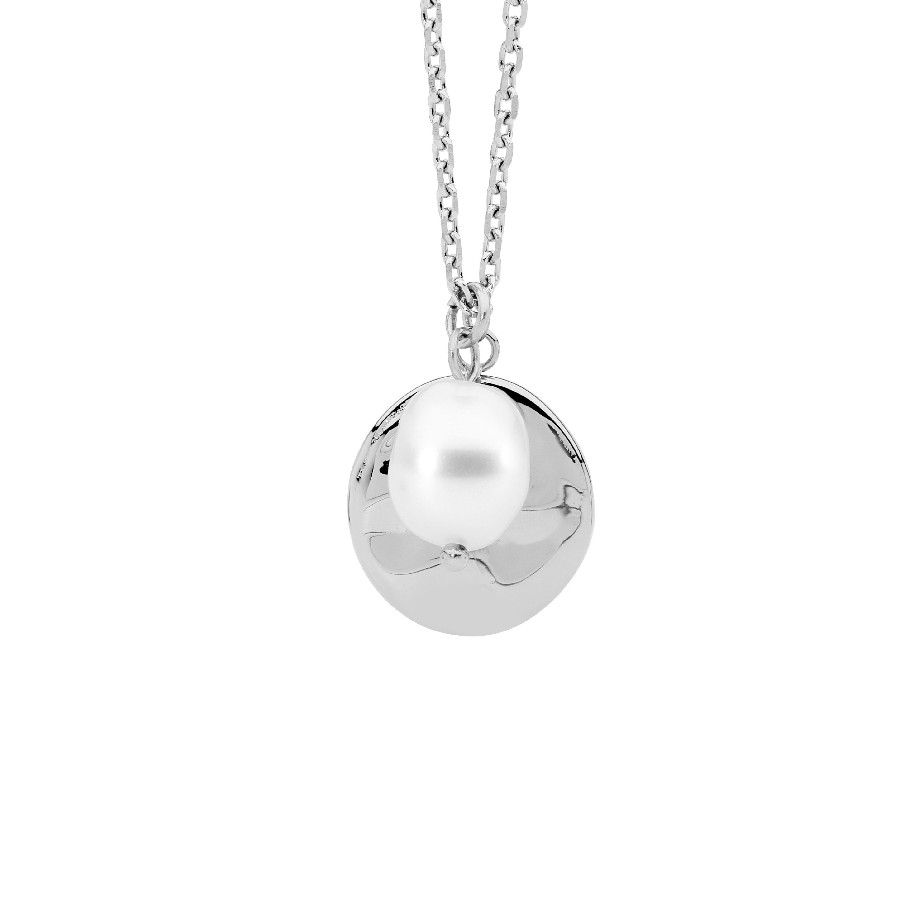Stainless Steel Disk With Freshwater Pearl Pendant, 40+5cm 