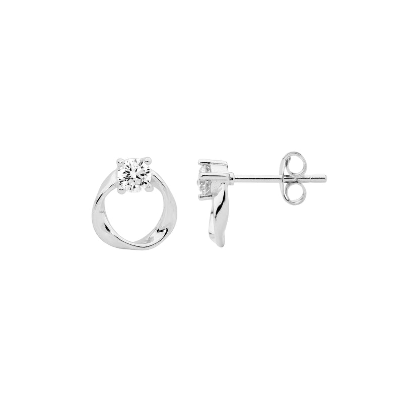 Sterling Silver 9mm Open Circle Twist Earrings With Cubic Zirconia 