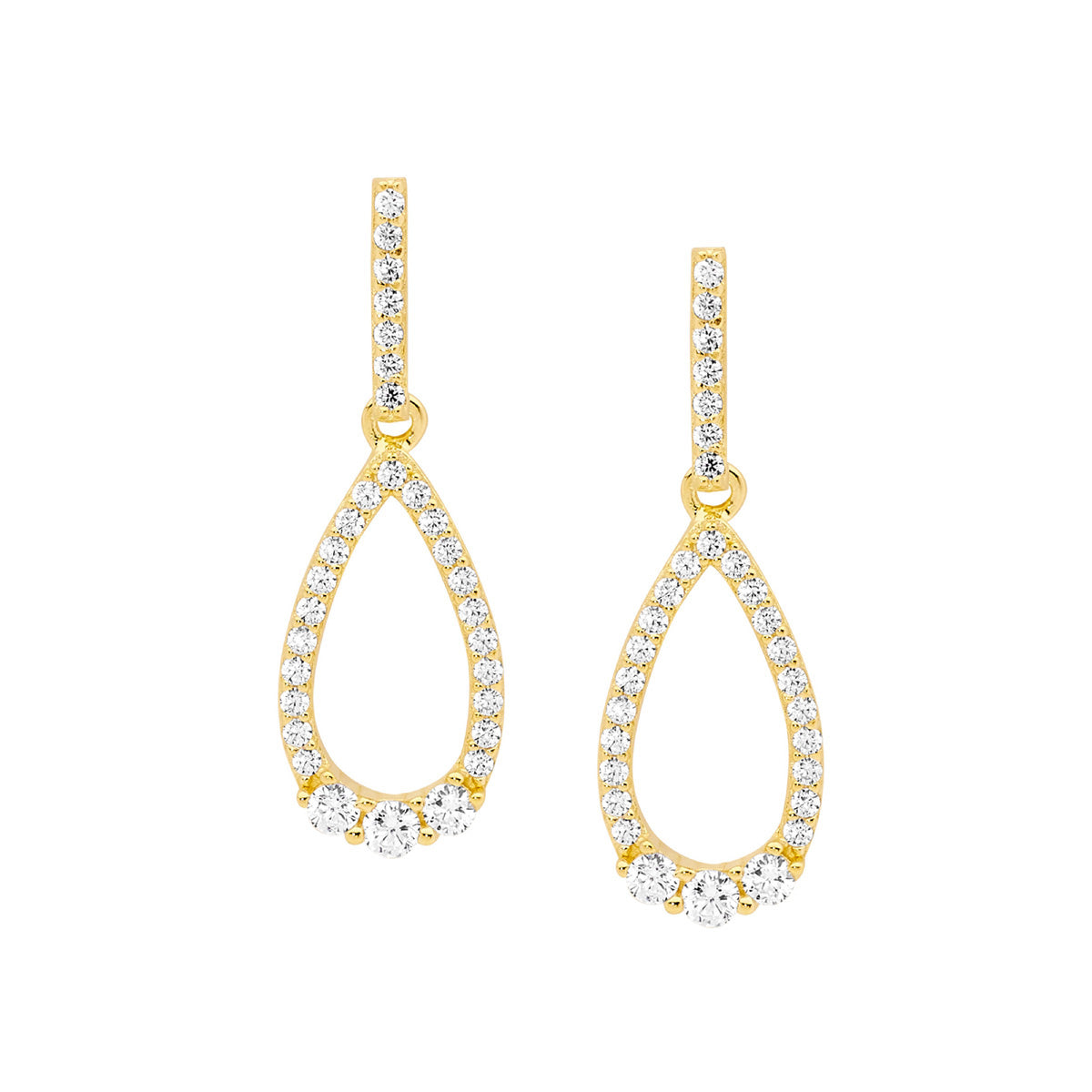 Sterling Silver Cubic Zirconia Open Tear Drop Earrings with Gold Plating